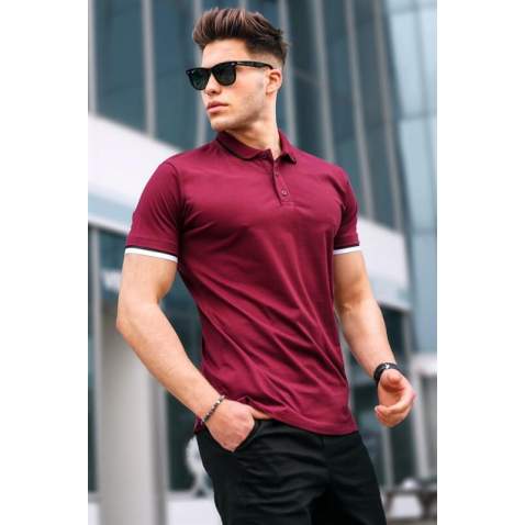 Men Basic Maroon Polo T-Shirt - Bordo