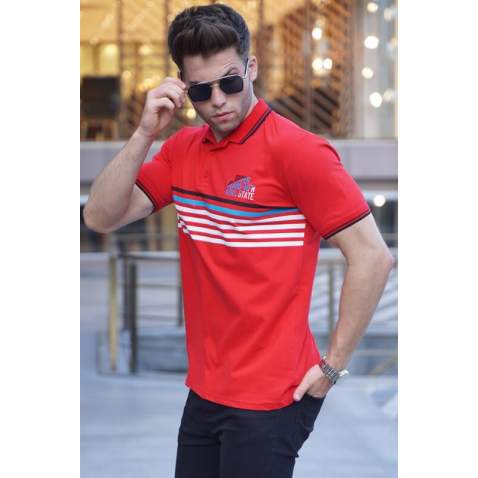 Striped Red Polo T-Shirt 5869 - Kırmızı