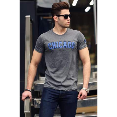 Madmext Dark Grey Printed T-shirt for Men 4485 - Antrasit