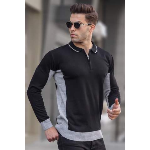 Black Knitwear Polo Sweater 5797 - Siyah