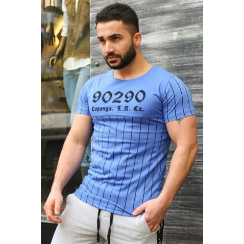 Madmext Blue Striped T-shirt for Men 2863 - Mavi