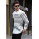 White Striped Knitwear Sweater 5992 - Kemik rengi