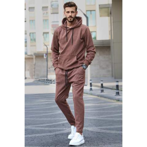 Brown Hoodie Basic Tracksuit 5903 - Kahverengi