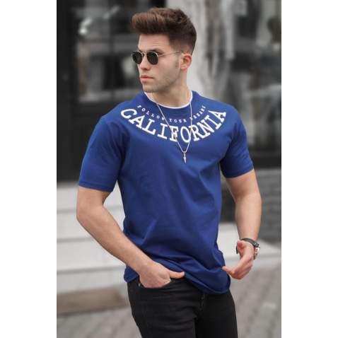 Madmext Men Printed Navy Blue T-shirt 5368 - Lacivert