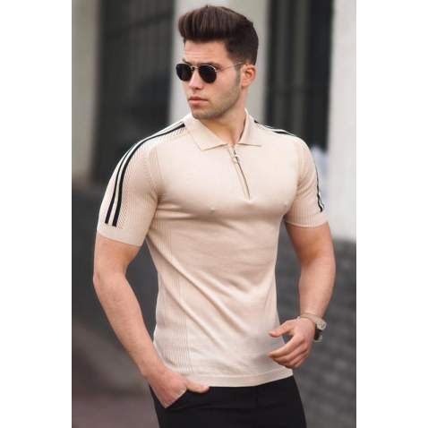 Madmext Men Knitted Beige Polo T-shirt 5084 - Bej