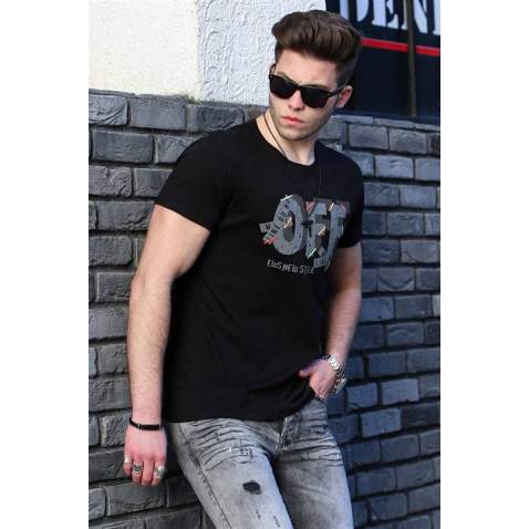 Madmext Black Printed T-shirt for Men 4470 - Siyah