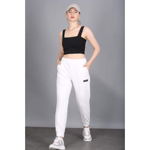 Mad Girls White Jogger Sweatpants MG303 - Beyaz