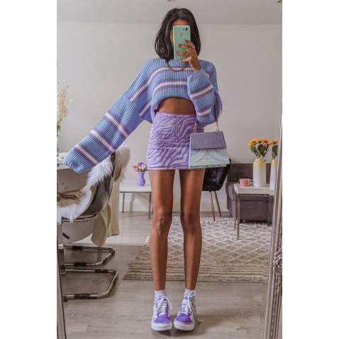 Lilac Striped Knitted Sweater MG1244 - Lila