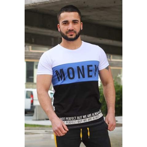 Madmext White "Money" Printed T-shirt for Men 3077 - Beyaz