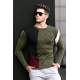 Madmext Khaki Knitting Two-Tone Crewneck Jumper 2770-1 - Haki