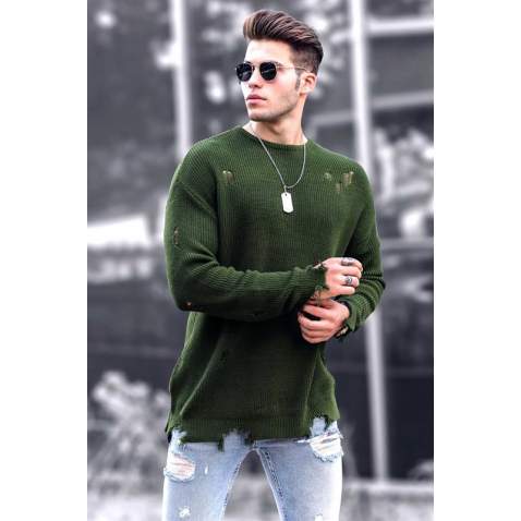 Madmext Khaki Men Jumper 9401 - Yeşil