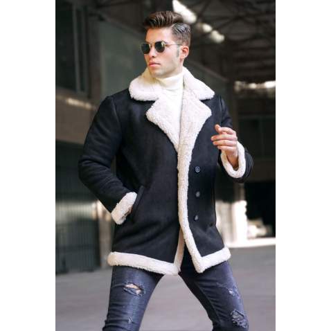 Madmext Black Fur Coat For Men 5621 - Siyah