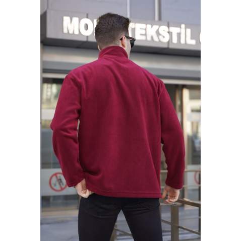 Bordo Cep Detaylı Fermuarlı Polar Sweatshirt 6046 - Bordo