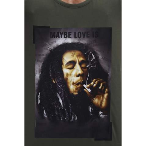 Sleeveless T-Shirt In Bob Marley's Printed and Khaki Color 2634 - Haki yeşili