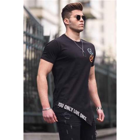 Madmext Black Asymmetric T-shirt For Men 5665 - Siyah