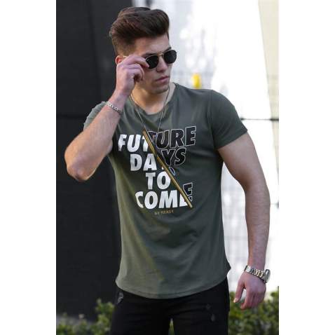 Madmext Khaki Printed T-shirt for Men 4475 - Haki