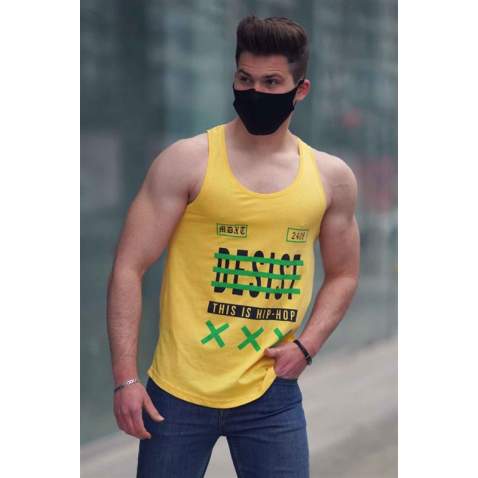 Madmext Yellow Printed T-shirt for Men 4042 - Sarı