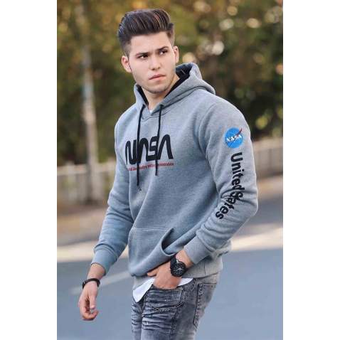 Madmext Men Printed Gray Hoodie 4385 - Antrasit