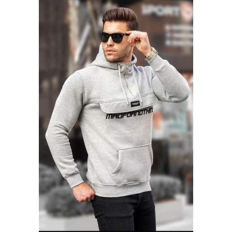 Madmext Gray Kangaroo Pocket Hooded Sweatshirt 4729 - Gri