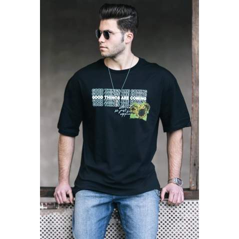 Madmext Black Printed T-shirt for Men 4972 - Siyah