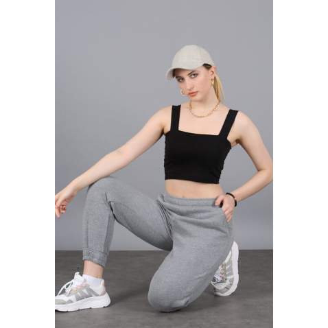 Mad Girls Smoke Gray Plain Sweatpants MG304 - Füme