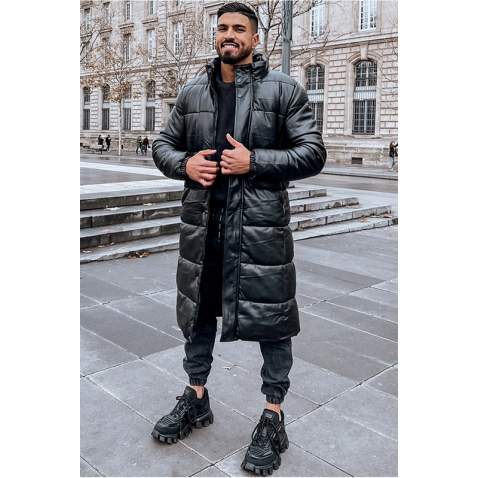 Men Black Long Puffer Jacket - Siyah