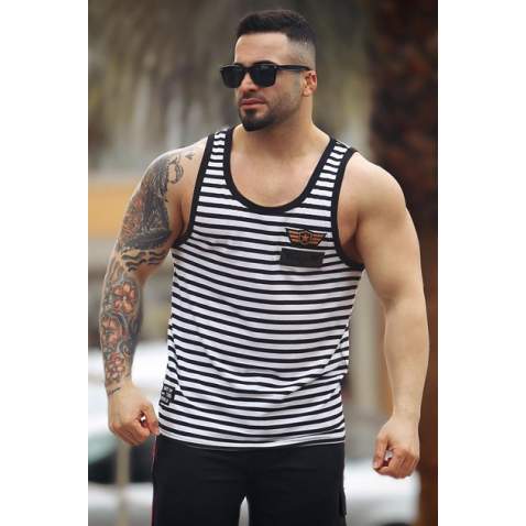 Madmext Men Striped White Vest 2291 - Beyaz