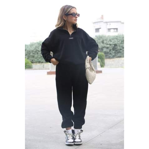 Black Polar Fleece Tracksuit MG1546 - Siyah