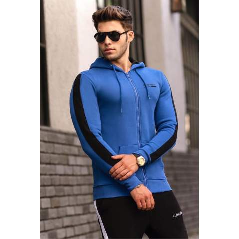 Madmext Petrol Blue Basic Zipper Hoodie Sweatshirt 4191 - Saks