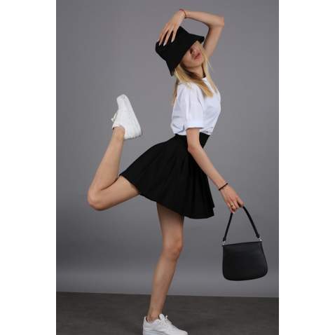 Women Basic Pleated Black Skirt MG1484 - Siyah