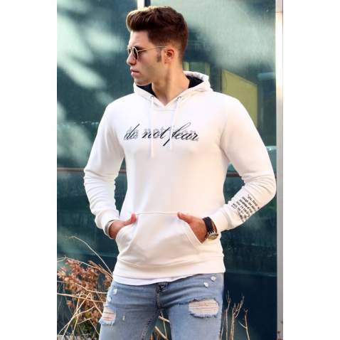 Madmext White Men's Hoodie 4771 - Ekru