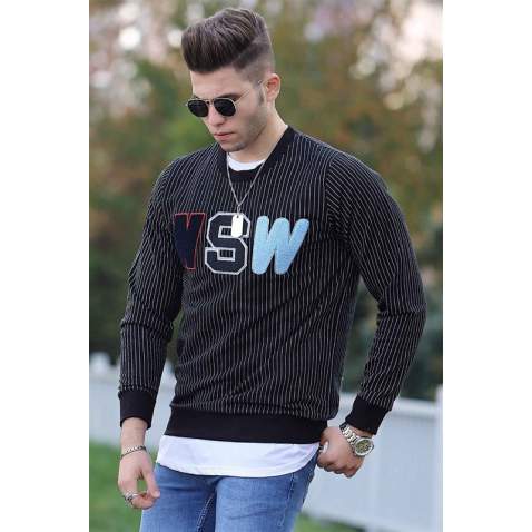 Madmext Men Striped Black Sweatshirt 2792 - Siyah