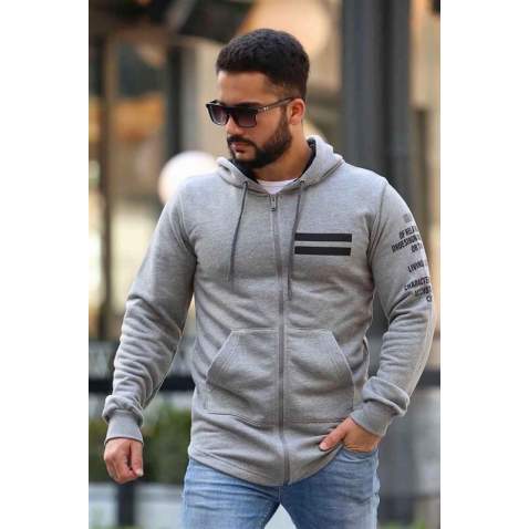 Madmext Grey Zipper Detailed Hoodie 4144 - Gri