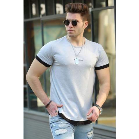 Madmext Grey Basic T-shirt for Men 4456 - Gri