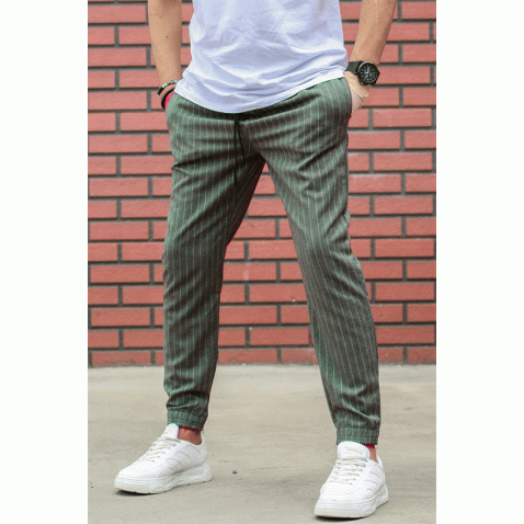 Madmext Men Khaki Striped Trouser Mad4084 - Haki