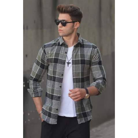 Madmext Khaki Checked Mackinaw Shirt 4684 - Haki