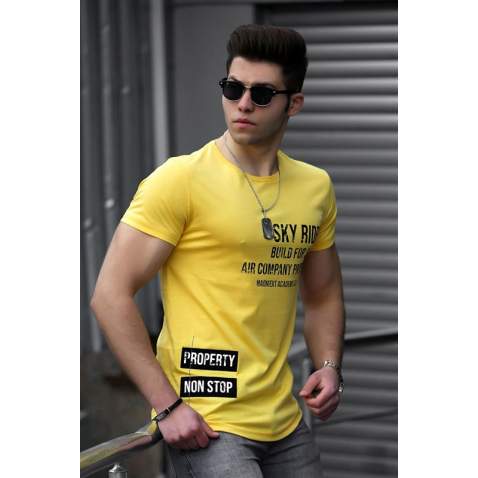 Madmext Yellow Printed T-shirt for Men 4457 - Sarı