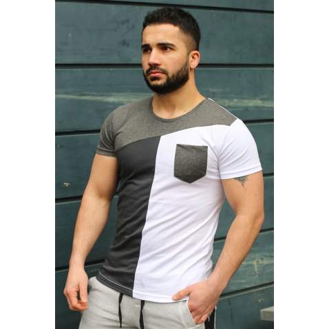 Madmext White T-shirt with Pocket for Men 3015 - Beyaz