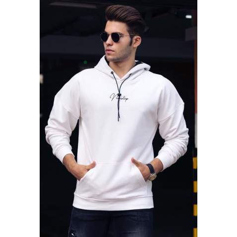 Madmext Basic White Men Hooded Sweatshirt 4767 - Beyaz