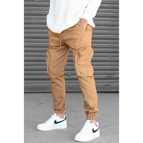 Madmext Men Slim Fit Tan Brown Cargo Trousers 5704 - Taba