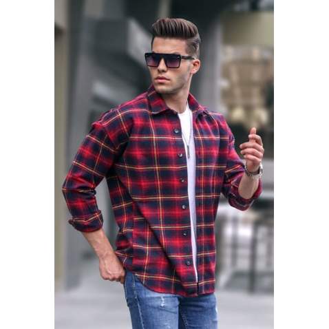 Red Chequered Design Plaid Shirt 5564 - Kırmızı