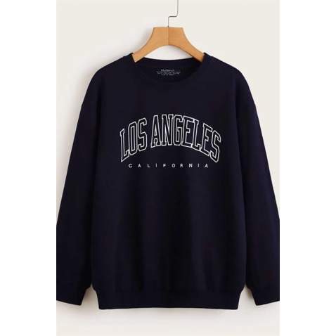 Mad Girls Printed Navy Blue Sweatshirt MG780 - Lacivert