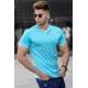 Madmext Men Plain V Neck Turquoise T-shirt5278 - Turkuaz