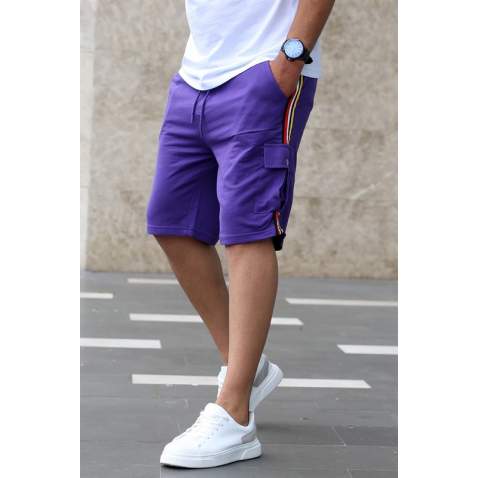 Madmext Purple Striped Fitness Capri for Men 2907 - Mor