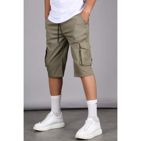 Khaki Capri Shorts with Cargo Pockets 5473 - Haki