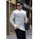 White Striped Knitwear Sweater 5992 - Kemik rengi