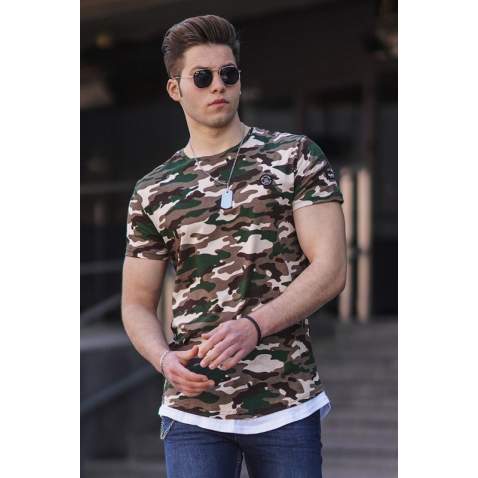 Madmext Men Camouflage Beige T-shirt 4480 - Bej