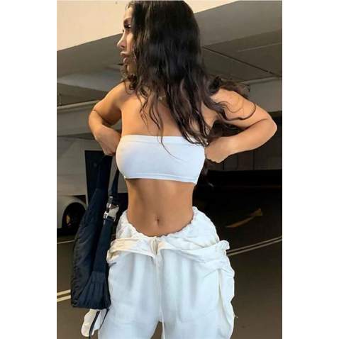 Mad Girls White Strapless Crop Top MG318 - Beyaz