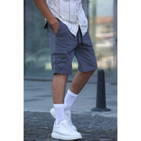 Smoke Gray Capri Shorts with Cargo Pockets 5737 - Füme