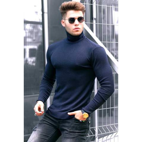 Madmext Navy Blue Turtleneck Men Jumper 9421 - Lacivert